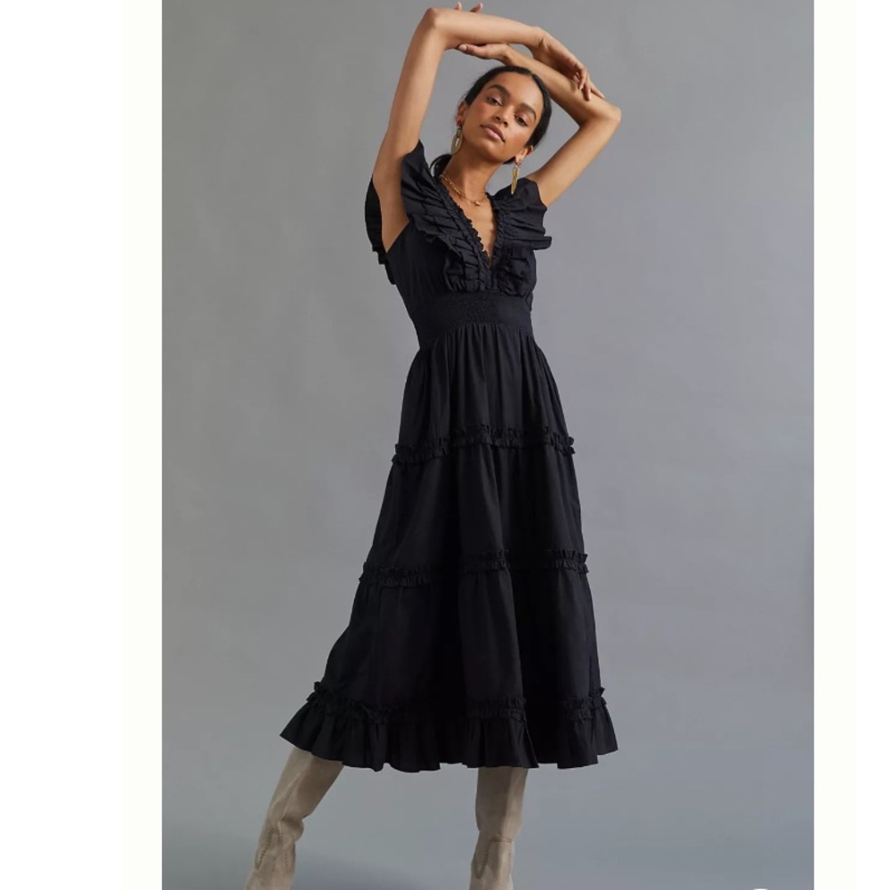 Anthropologie X Love the Label Ruffled V-Neck Midi Dress
